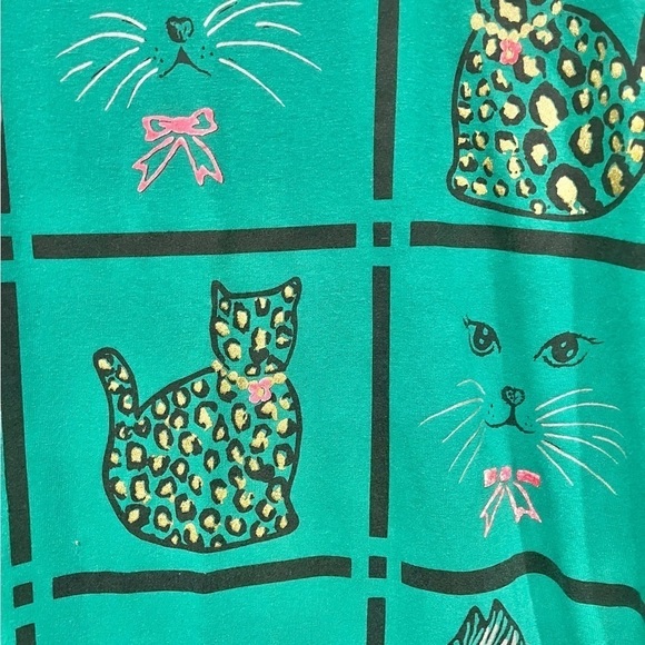 Vintage Cat T Shirt 90s Long Sleeved Emerald Green Cat Graphic Size Medium - Picture 3 of 5